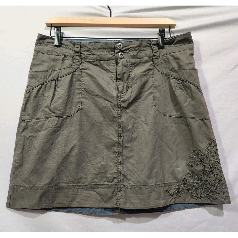 REI Embroidered‎ A-Line Hiking Skirt Womens Size 8 Slate Pockets Stretch Outdoor